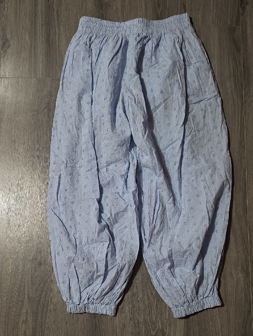 Light Blue Women's Wide-Leg Eyelet Cotton Pants - Picture 3 of 3